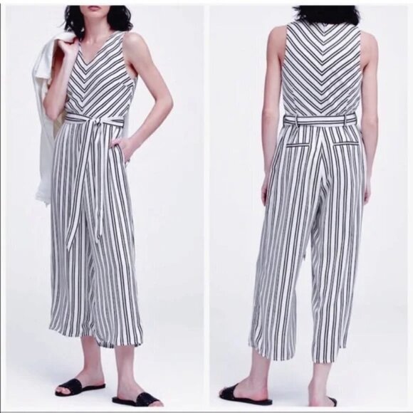 Banana Republic Black White Striped Cropped Jumpsuit - Picture 1 of 8